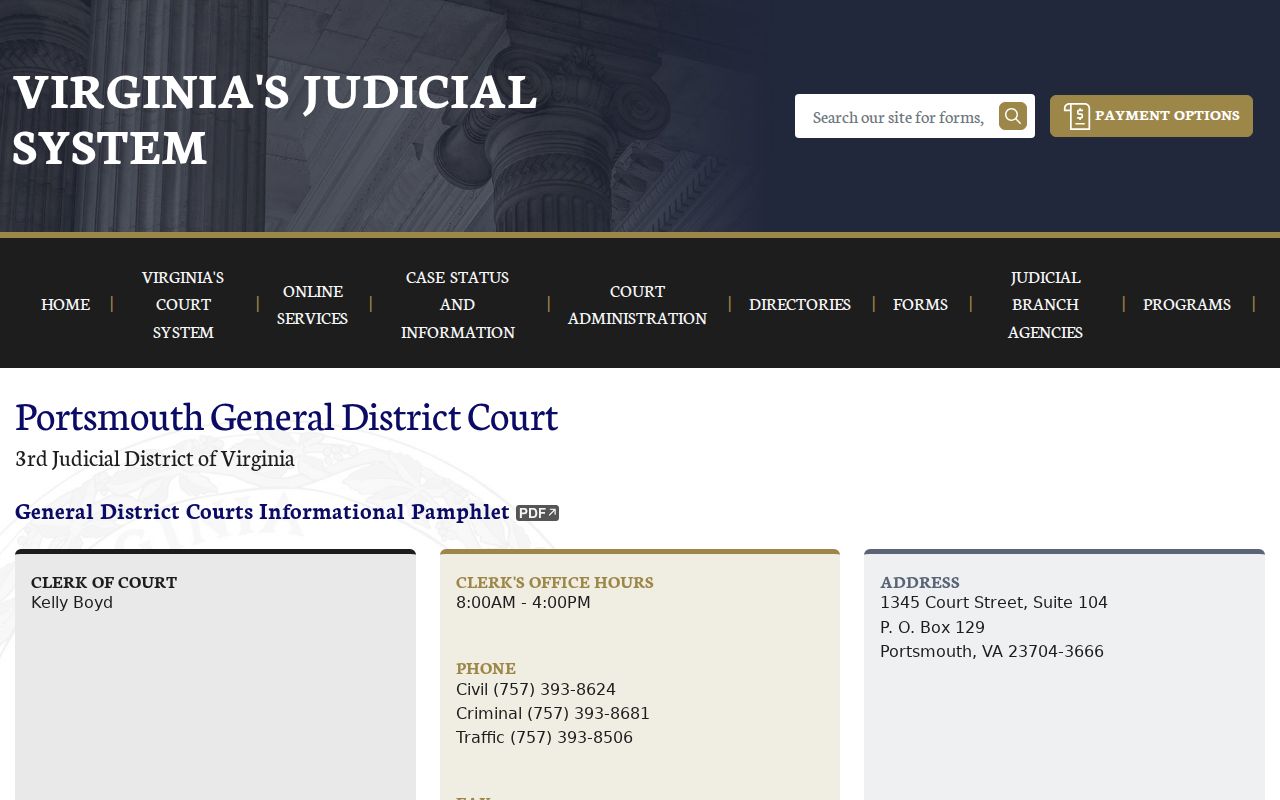 Portsmouth City criminal case schedule at General District Court