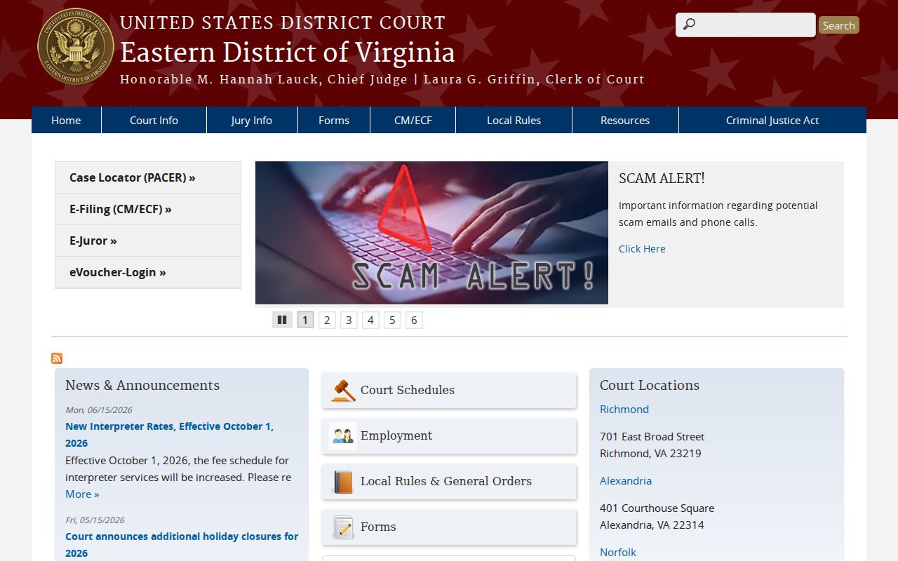 Federal criminal court cases for Portsmouth City in the Eastern District of Virginia