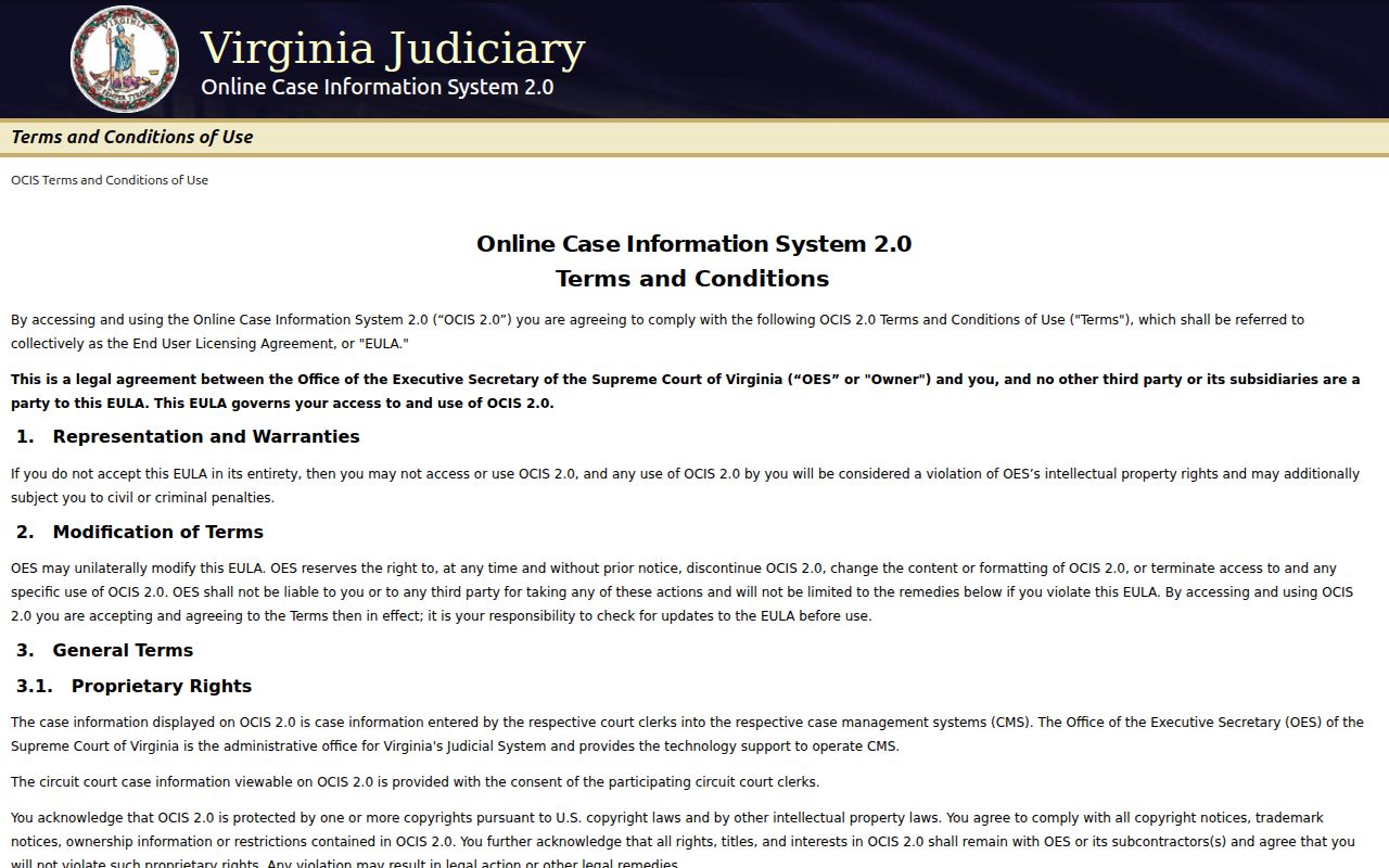 Portsmouth City criminal court case search through Virginia OCIS