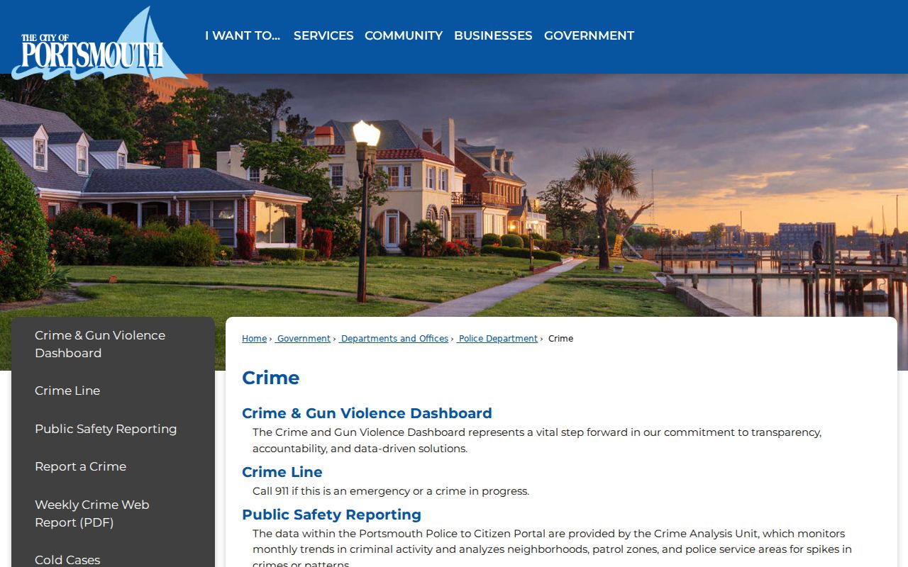 Portsmouth City criminal record and public safety portal cards