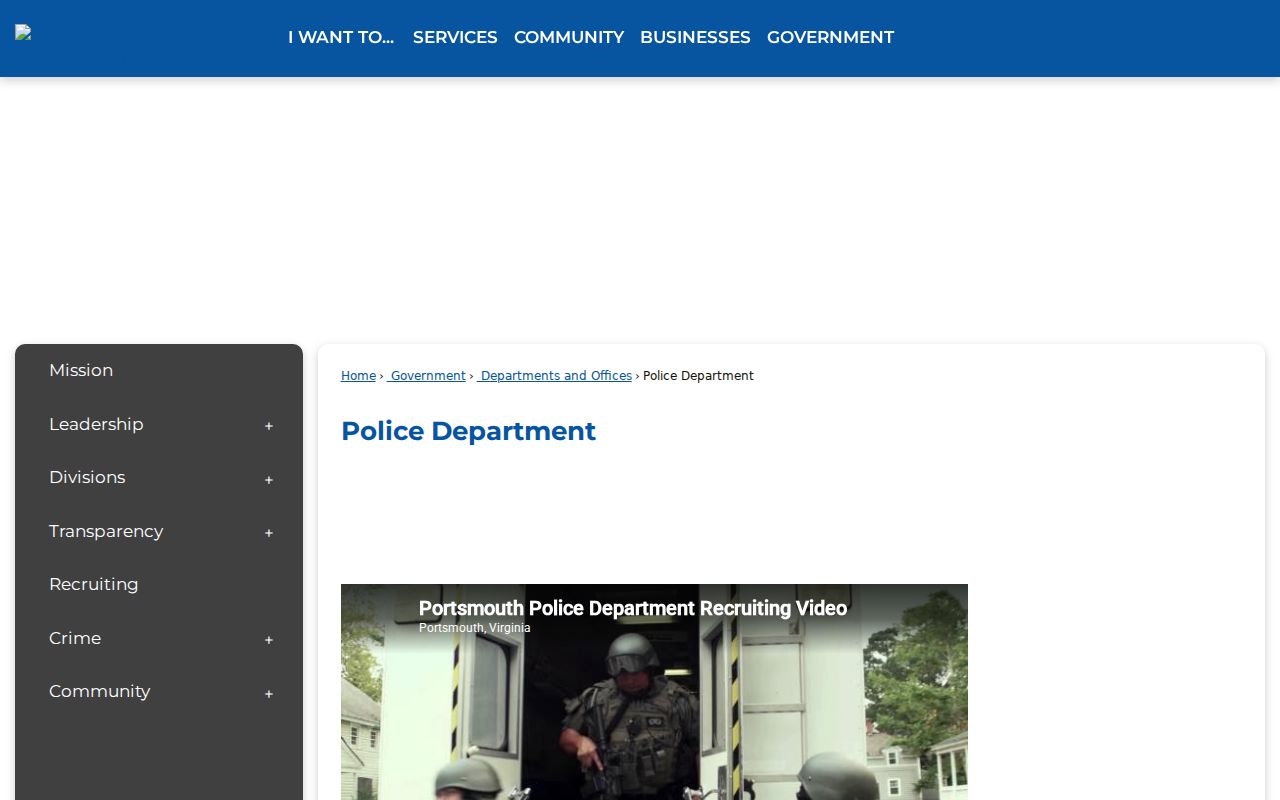Portsmouth City Police criminal record and incident resource homepage