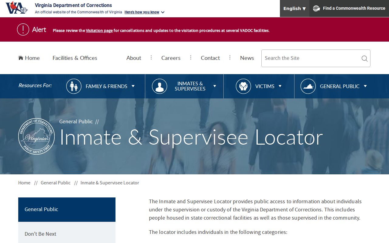 Portsmouth City criminal custody search in the VADOC Inmate Locator