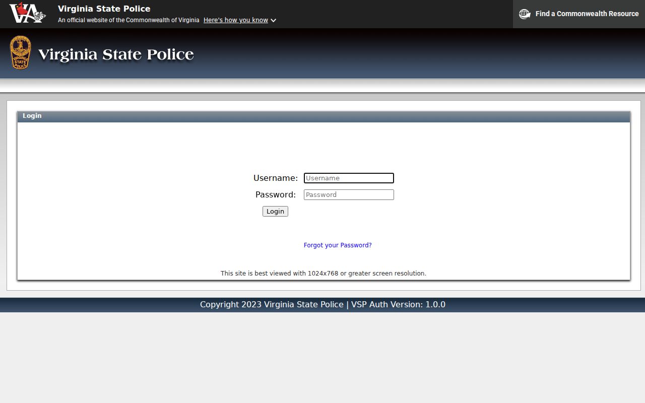 Portsmouth City criminal history SP-167 form selection interface